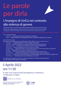 Locandina Le parole per dirla. L'impegno di UniCa nel contrasto alla violenza di genere Locandina Le parole per dirla. L'impegno di UniCa nel contrasto alla violenza di genere