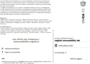 Retro. Cartoline informative del CAL sulle inacessibilità: "una storia non compresa / inacessibilità cognitiva", Parco archeologico di Tuvixeddu,  Cagliari. Foto di Cédric Dasesson.