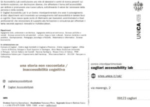 Retro. Cartoline informative del CAL sulle inacessibilità: "una storia non raccontata / inacessibilità cognitiva", Bastione Saint Remy, Cagliari. Foto di Cédric Dasesson.