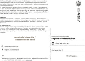 Retro. Cartoline informative del CAL sulle inacessibilità: "una storia interrotta / inacessibilità fisica", Parco archeologico di Tuvixeddu, Cagliari. Foto di Cédric Dasesson.