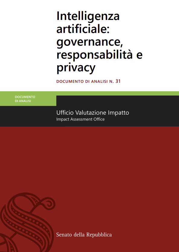 Copertina del Documento di analisi n. 31 su "Intelligenza artificiale: governance, responsabilità e privacy"